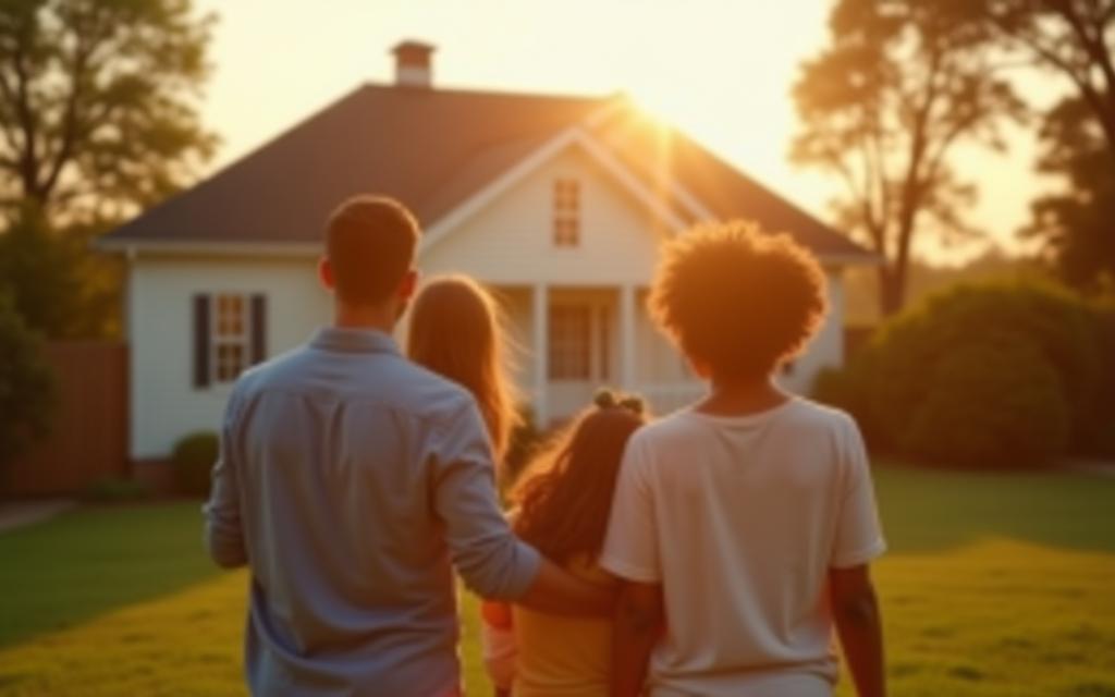 Modern family looking at a home, overlaid with webinar title